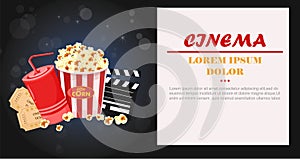 Juice, Popcorn and movie tickets Vector illustration photo