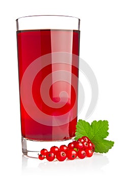 Juice of red currant with fresh berry and green leaf