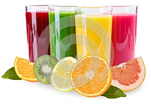 Juice smoothie smoothies in glass fruits oranges isolated on white