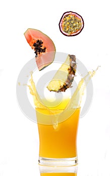 Juice splash with tropical fruits
