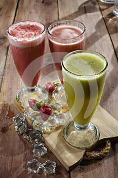 Juice. Various cold drinks made from fresh fruits. Melon juice, guava juice, tomato juice, strawberry juice