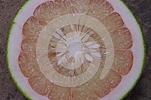 Juice vesicles and seeds of pomelo cross section photo