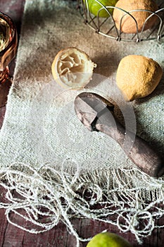 Juicing lemons with a vintage wooden reamer