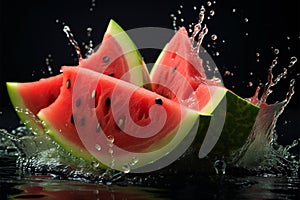 Juicy allure watermelons sweetness intensified by a playful water splash