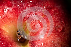 Juicy apple with water drops macro abstract blurred background