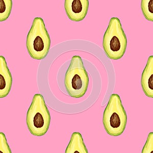 Juicy avocado seamless pattern. Bright summer design