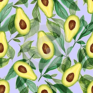 Juicy avocado seamless pattern. Bright summer design