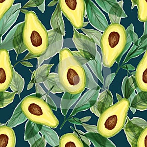 Juicy avocado seamless pattern. Bright summer design