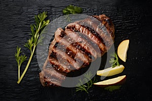 Juicy barbeque steak sizzling with flavorful, perfectly cooked char