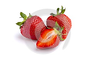 Juicy and beautiful strawberries on isolated white background