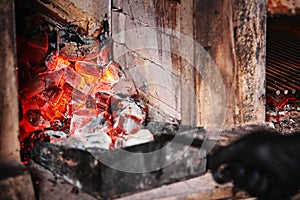 Juicy beef steak flips in a barbecue flame, life style, food photo, copy space