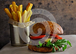 Juicy Burger with French Fries
