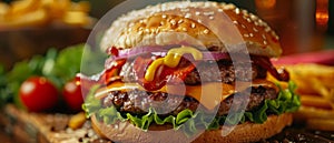 Juicy burger a mouthwatering delight for your palate, perfect for satisfying cravings