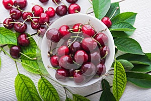 Juicy cherry fruit with leaf