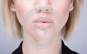 Juicy close up lips. Caucasian model