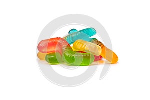 Juicy colorful jelly sweets isolated on white. Gummy candies