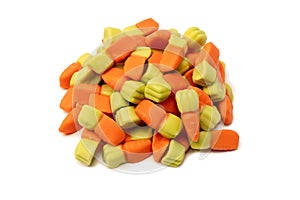 Juicy colorful jelly sweets isolated on white. Jelly carrots