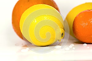 Juicy delicious oranges and citrons - Stock Image