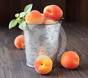 Juicy fresh peaches in a bucket