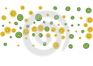 Juicy Fruit Background White Vector. Lime Fresh Set. Yellow Decor Lemon.