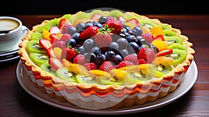 Juicy fruit pie with colorful and delicious pieces of fruit