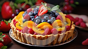 Juicy fruit pie with colorful and delicious pieces of fruit