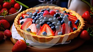 Juicy fruit pie with colorful and delicious pieces of fruit