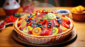 Juicy fruit pie with colorful and delicious pieces of fruit