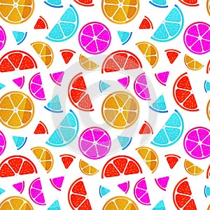 Juicy fruit slices on white, seamless pattern