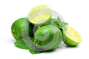 Juicy green lime and leaf of mint