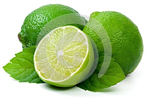 Juicy green lime and leaf of mint