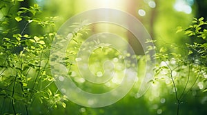 Juicy green nature background, leaves and grass, bokeh style, blurred background.