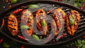 Juicy grilled chicken breasts seasoned with herbs and spices