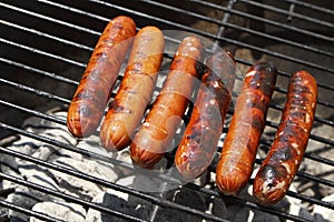 Juicy Grilled Hot Dogs on a Charcoal Grill