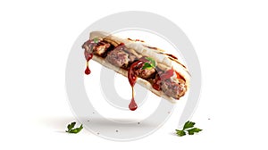 Juicy grilled sausage in a bun with condiments, perfect for food blogs. Captivating isolated hotdog. Stock image for