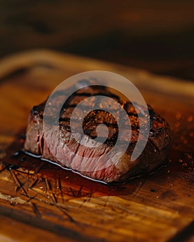 Juicy Grilled Steak on a Wooden Board