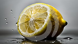 Juicy lemon slice reflects freshness of organic citrus fruit in water generated by AI