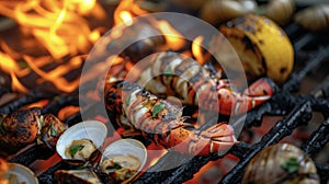 Juicy lobster tails and plump clams charred to perfection on the grill surrounded by a medley of grilled vegetables