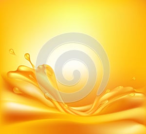 Juicy orange background with splashes of juice photo