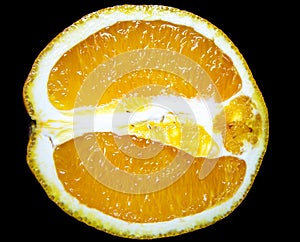Juicy orange cut in half on black background