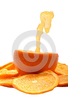 Juicy orange pouring jet of juice