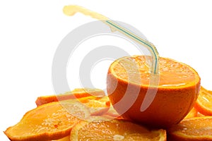 Juicy orange pouring jet of juice