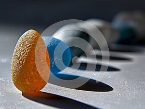 Juicy orange slice on blue spoon