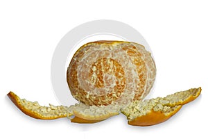 Juicy orange tangerine without peel,Fresh peeled mandarin fruit isolated on white background with clipping path