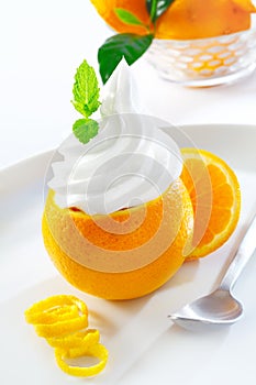 Juicy orange topped with softserve