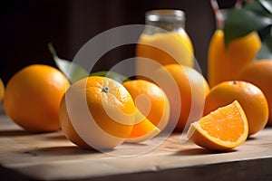 Juicy oranges on the dark background.