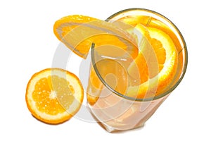 Juicy oranges in glass.