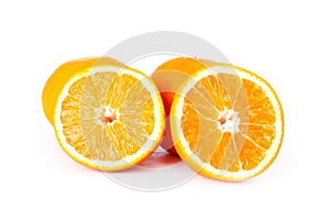 Juicy oranges isolated on white background close-up