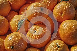 Juicy oranges with water droplets