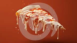 Juicy piece of delicious Italian pizza, melted cheese dripping down, pizza with vegetables